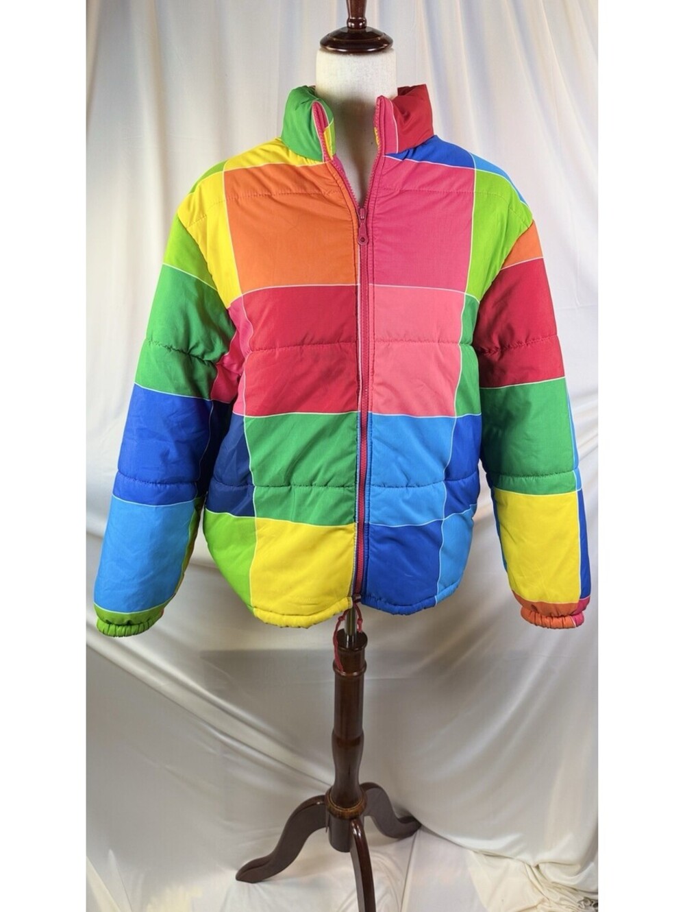 Benetton Colors Winter Puffer Jacket Primary Colors Color Block RARE GenX Vtg XL